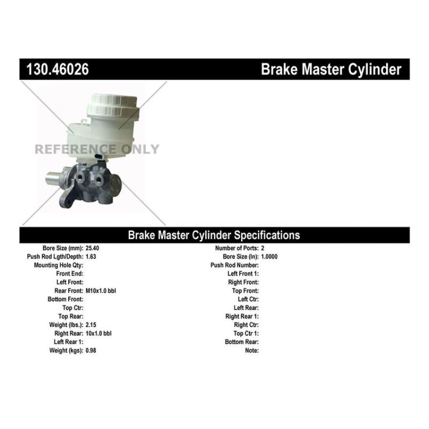 CENTRIC PARTS 130.46026 Centric Premium Brake Master Cylinder