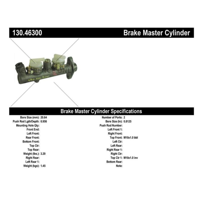 CENTRIC PARTS 130.46300 Centric Premium Brake Master Cylinder
