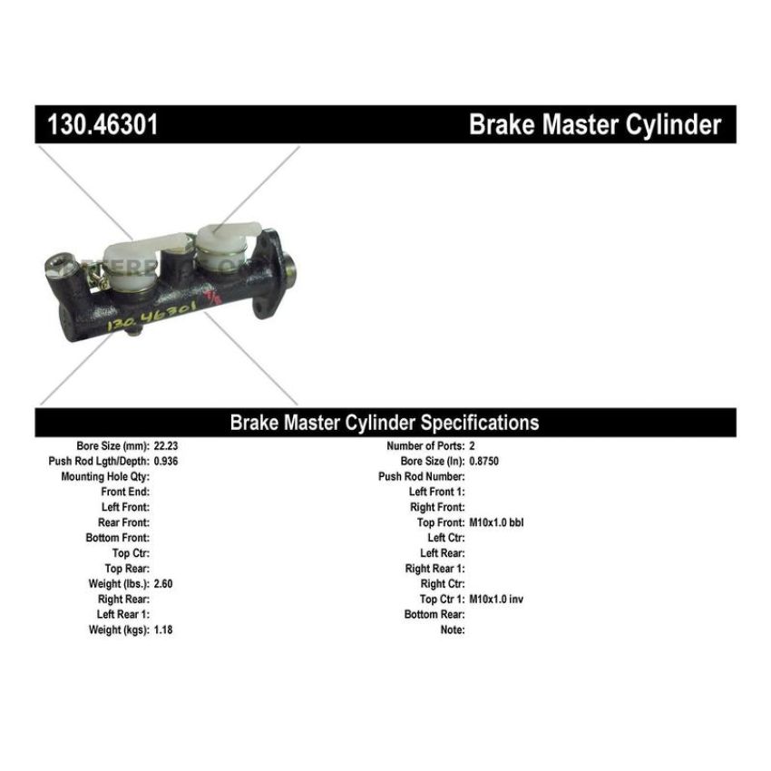 CENTRIC PARTS 130.46301 Centric Premium Brake Master Cylinder