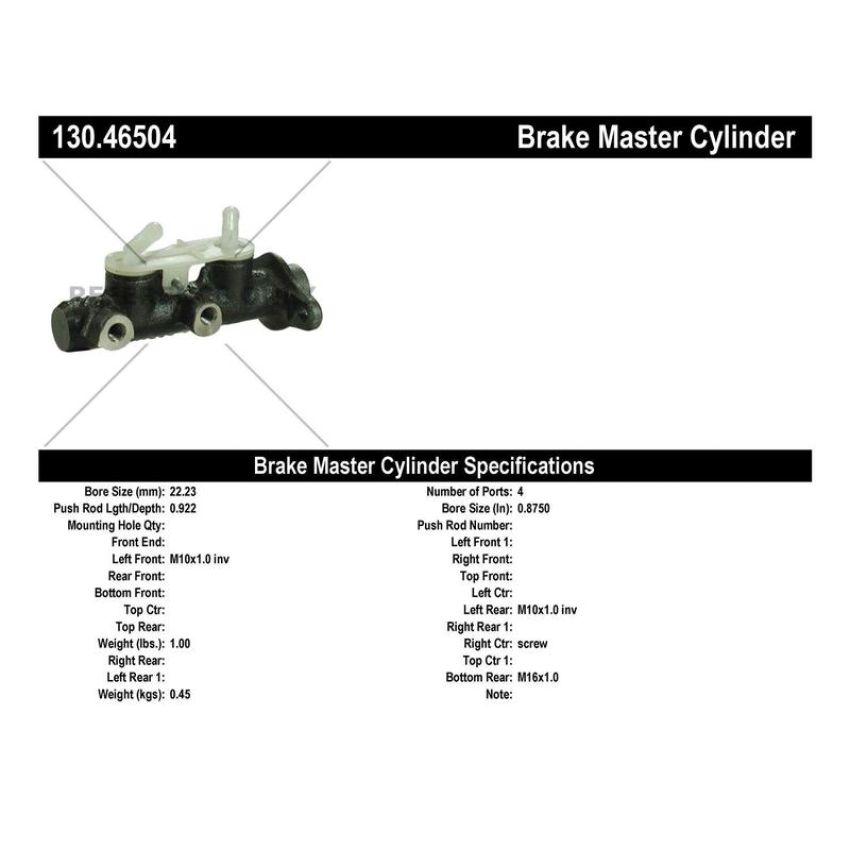 CENTRIC PARTS 130.46504 Centric Premium Brake Master Cylinder