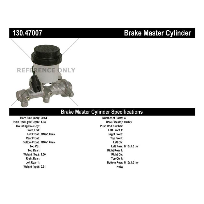 CENTRIC PARTS 130.47007 Centric Premium Brake Master Cylinder