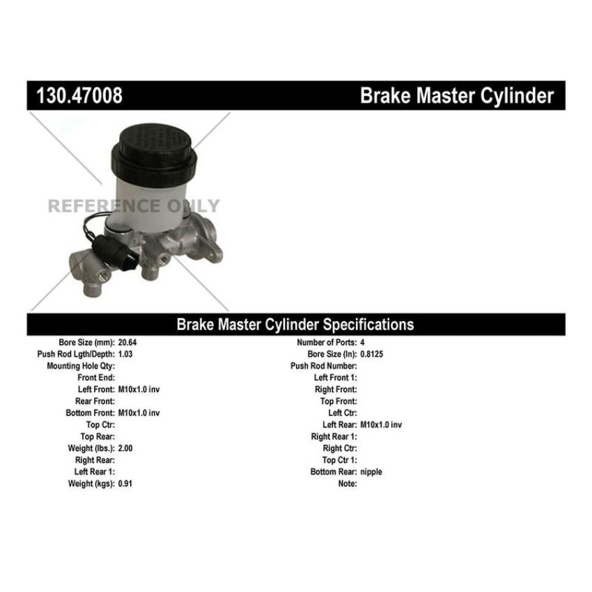 CENTRIC PARTS 130.47008 Centric Premium Brake Master Cylinder