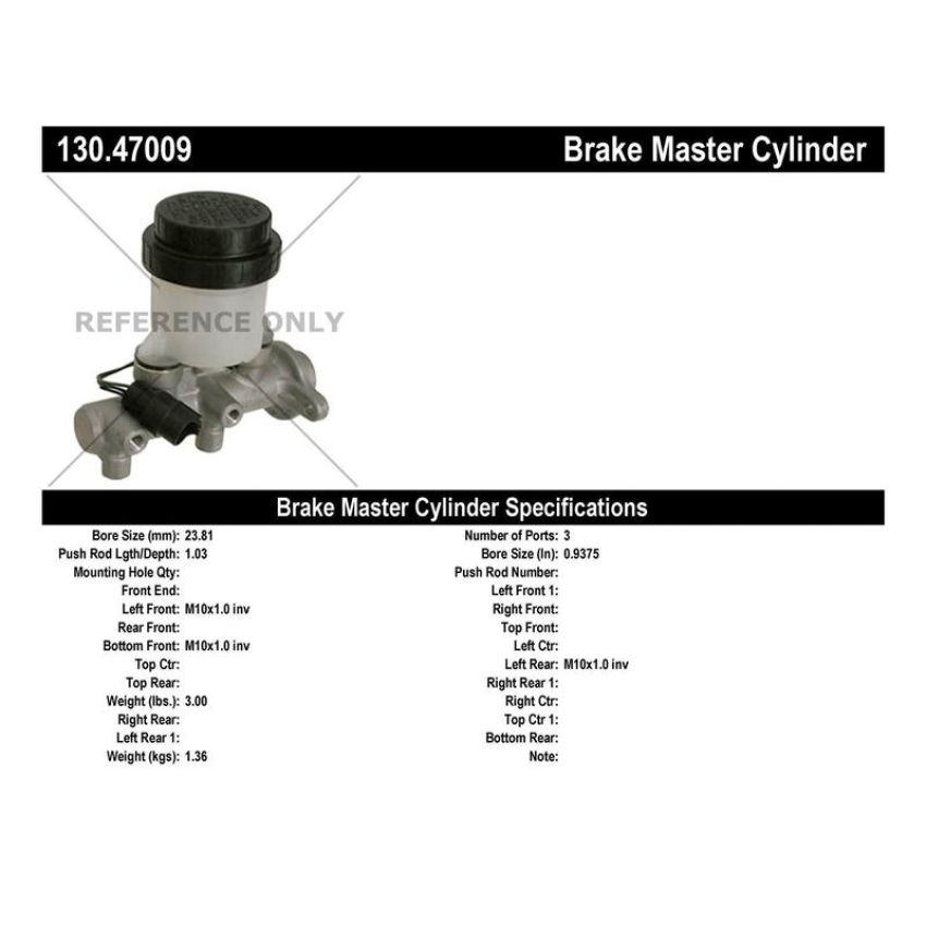 CENTRIC PARTS 130.47009 Centric Premium Brake Master Cylinder