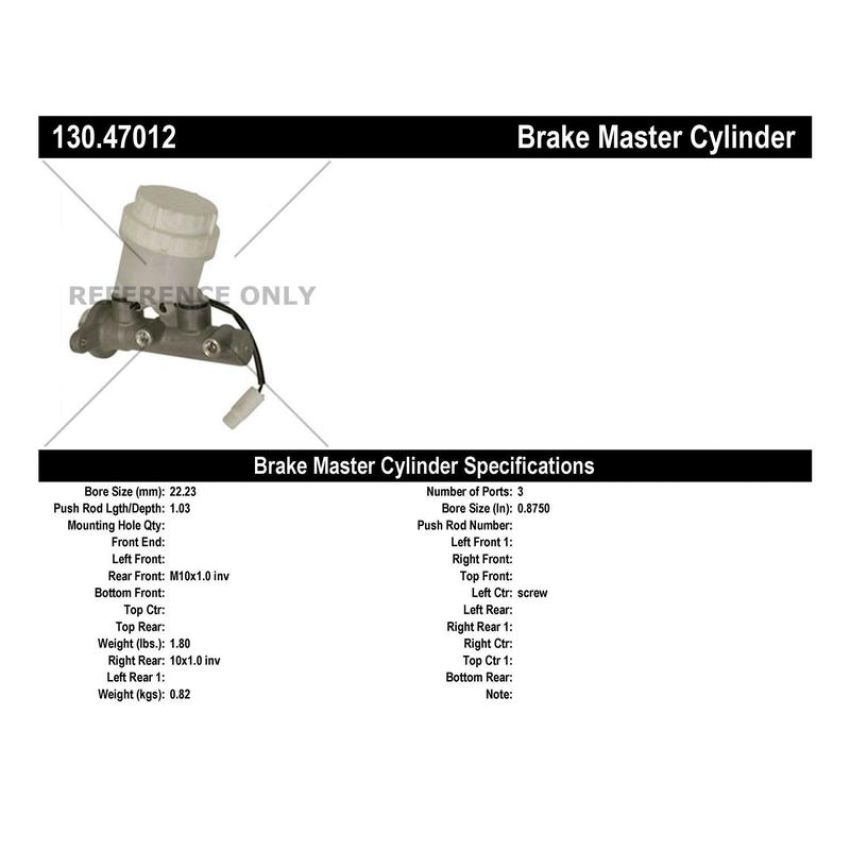 CENTRIC PARTS 130.47012 Centric Premium Brake Master Cylinder