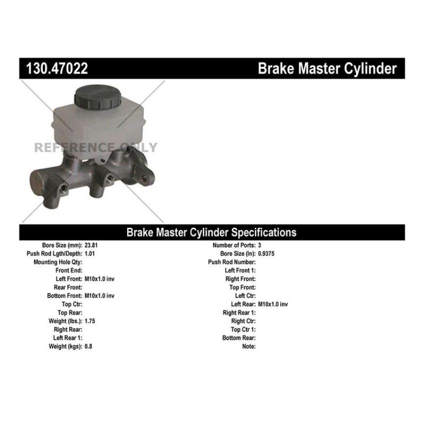 CENTRIC PARTS 130.47022 Centric Premium Brake Master Cylinder