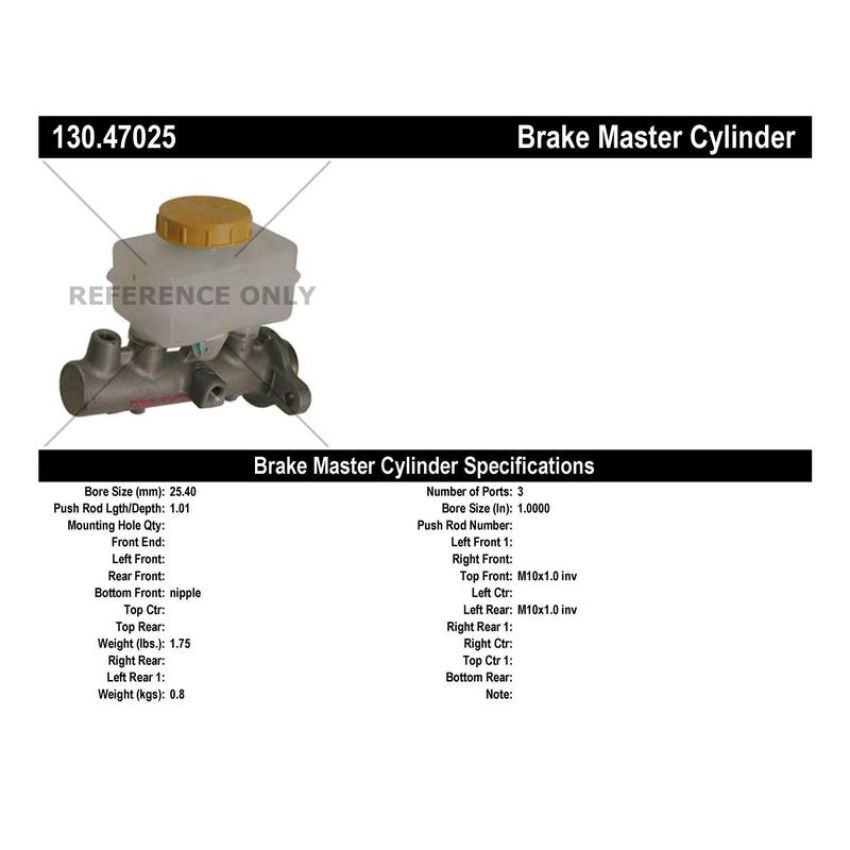 CENTRIC PARTS 130.47025 Centric Premium Brake Master Cylinder