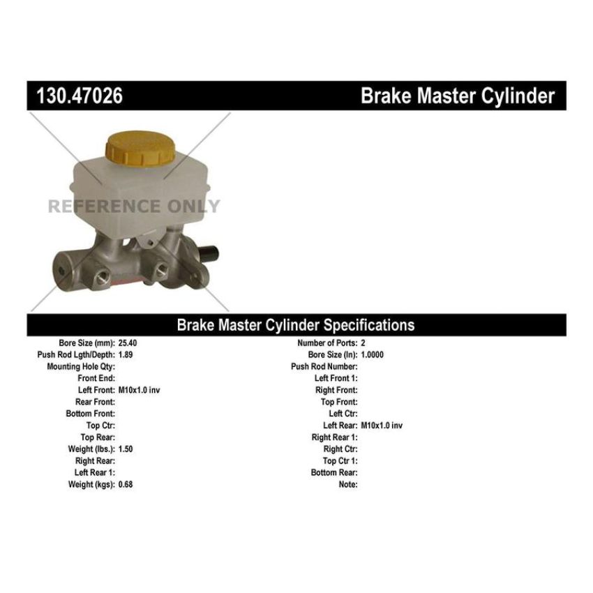 CENTRIC PARTS 130.47026 Centric Premium Brake Master Cylinder