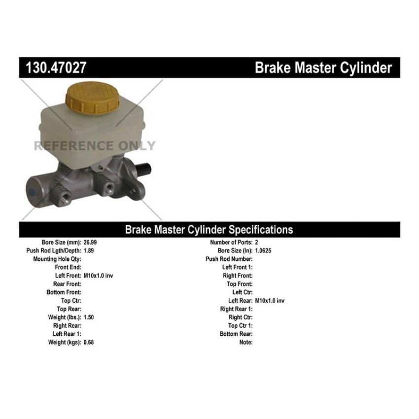 CENTRIC PARTS 130.47027 Centric Premium Brake Master Cylinder