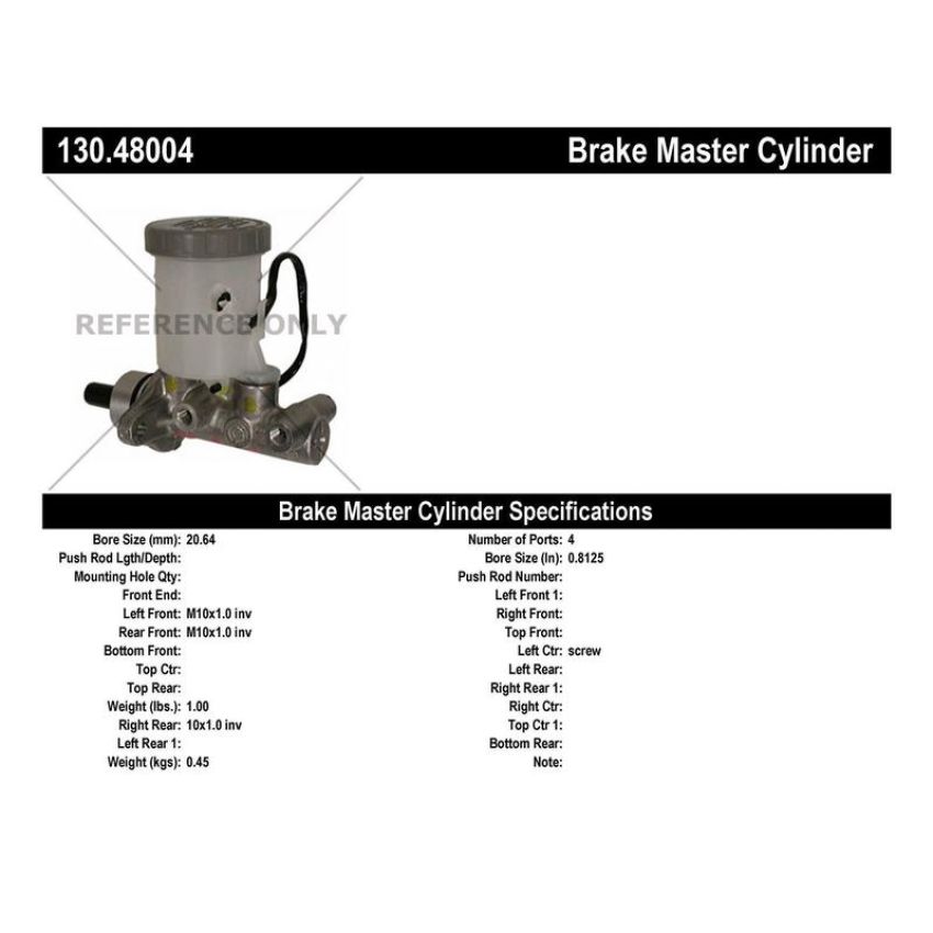 CENTRIC PARTS 130.48004 Centric Premium Brake Master Cylinder