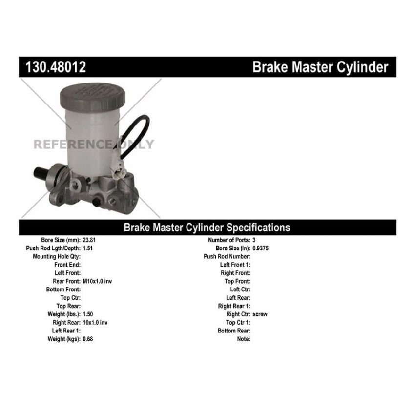 CENTRIC PARTS 130.48012 Centric Premium Brake Master Cylinder