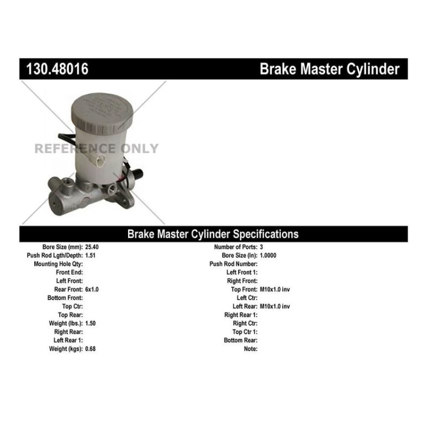 CENTRIC PARTS 130.48016 Centric Premium Brake Master Cylinder