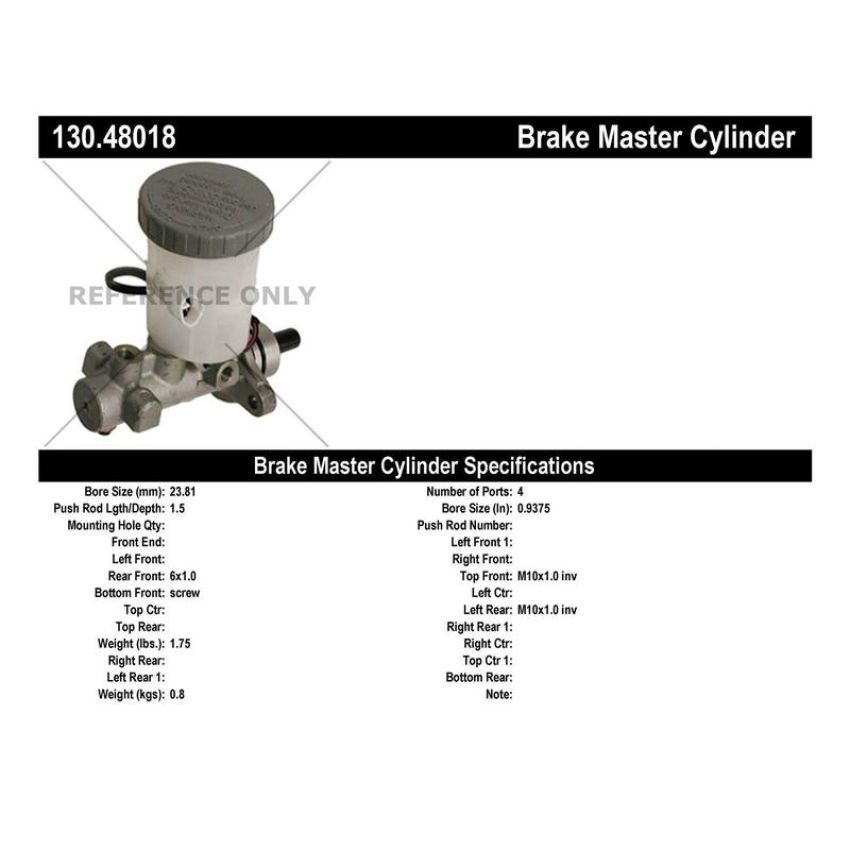 CENTRIC PARTS 130.48018 Centric Premium Brake Master Cylinder