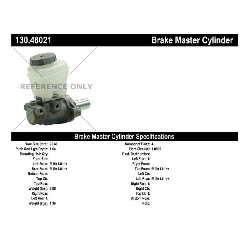 CENTRIC PARTS 130.48021 Centric Premium Brake Master Cylinder