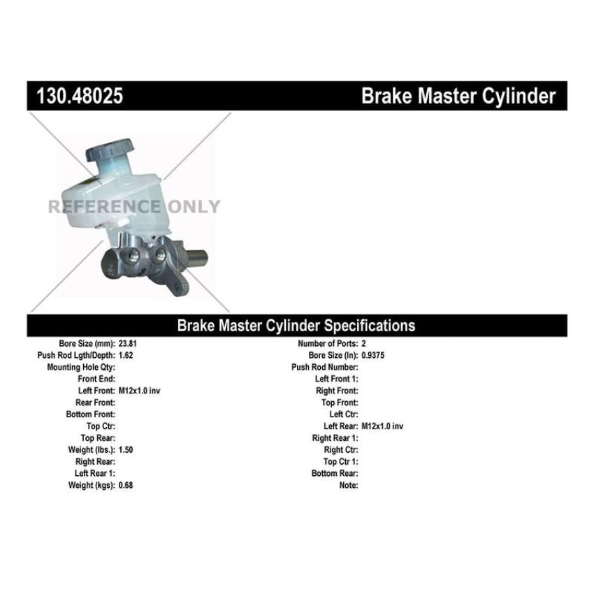 CENTRIC PARTS 130.48025 Centric Premium Brake Master Cylinder