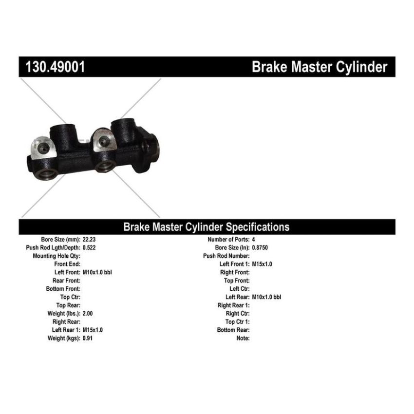 CENTRIC PARTS 130.49001 Centric Premium Brake Master Cylinder