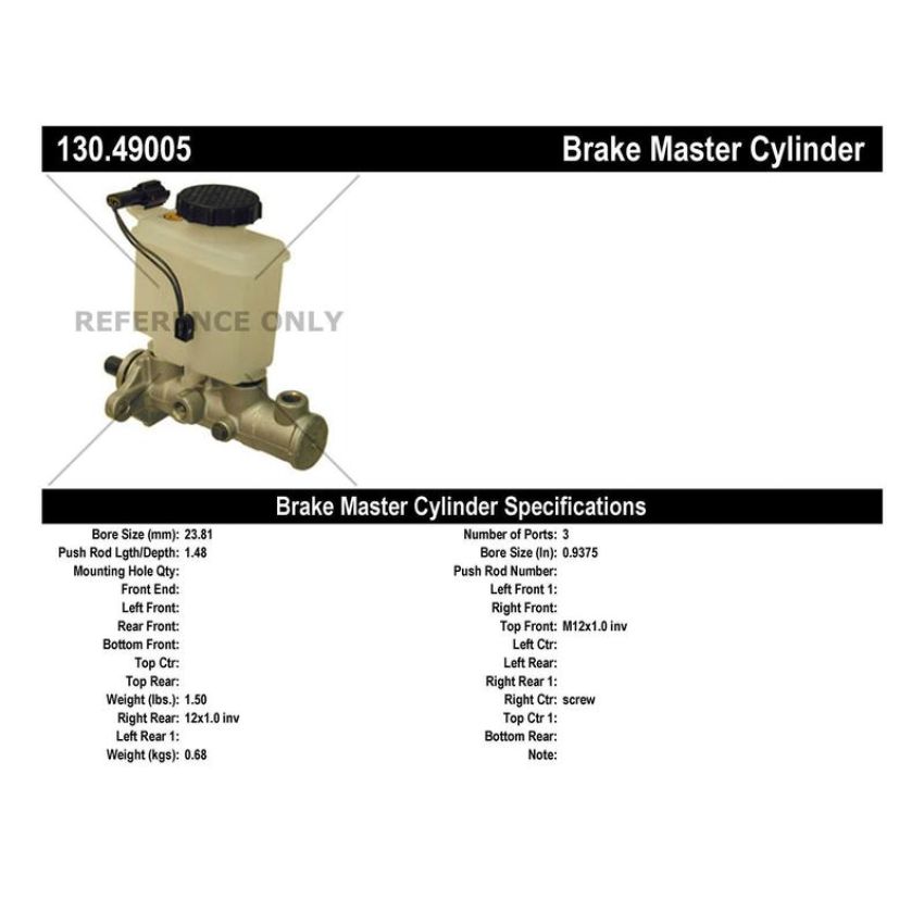 CENTRIC PARTS 130.49005 Centric Premium Brake Master Cylinder