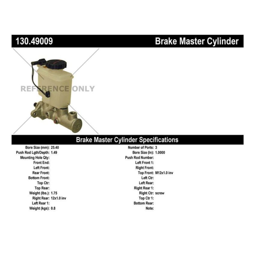 CENTRIC PARTS 130.49009 Centric Premium Brake Master Cylinder