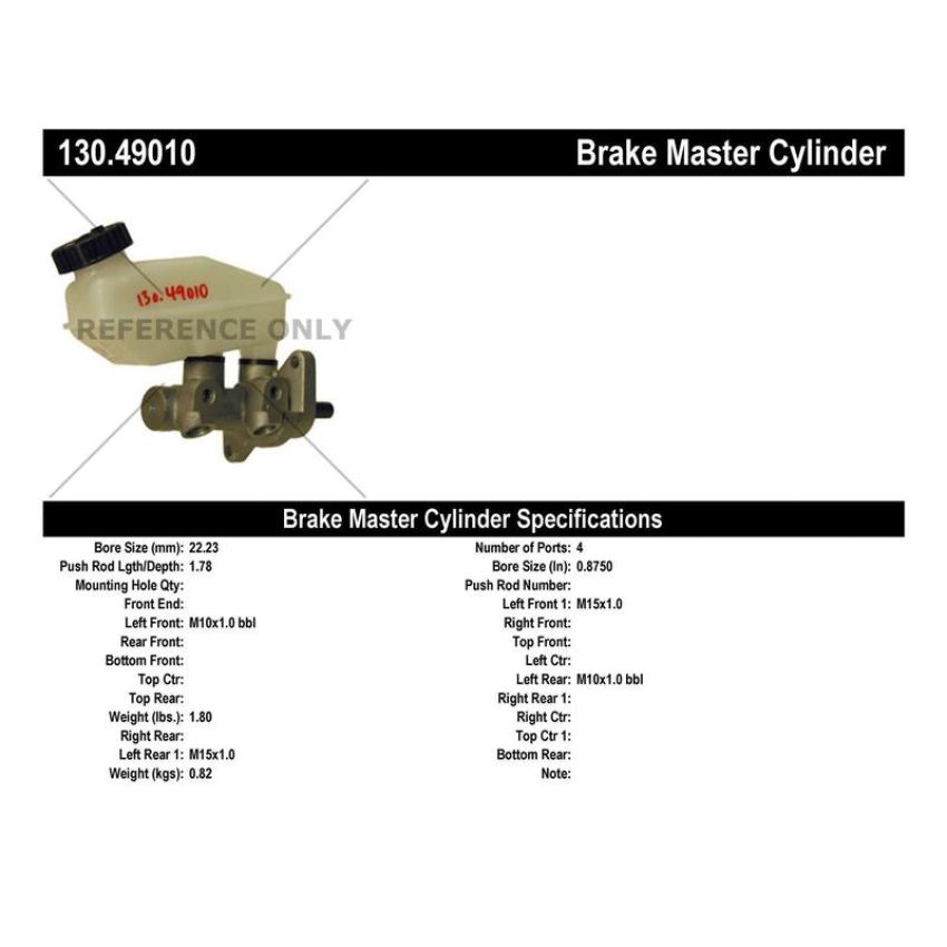 CENTRIC PARTS 130.49010 Centric Premium Brake Master Cylinder