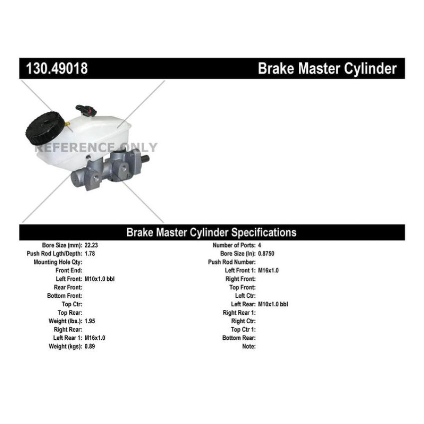CENTRIC PARTS 130.49018 Centric Premium Brake Master Cylinder