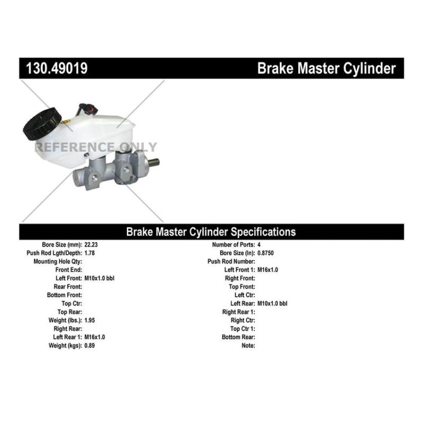 CENTRIC PARTS 130.49019 Centric Premium Brake Master Cylinder