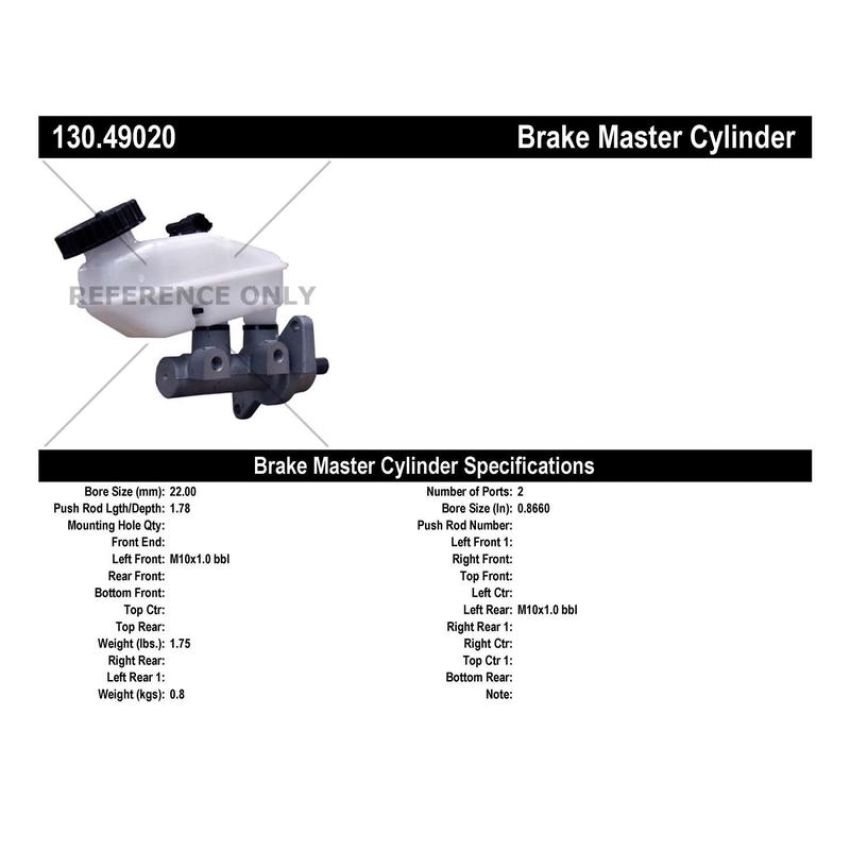 CENTRIC PARTS 130.49020 Centric Premium Brake Master Cylinder