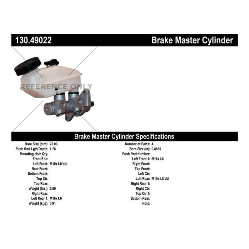 CENTRIC PARTS 130.49022 Centric Premium Brake Master Cylinder