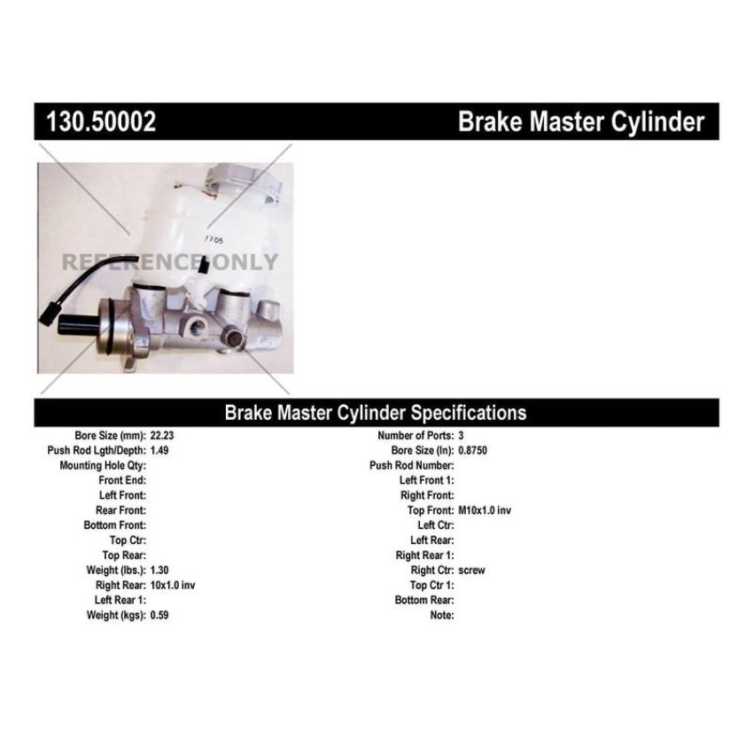 CENTRIC PARTS 130.50002 Centric Premium Brake Master Cylinder