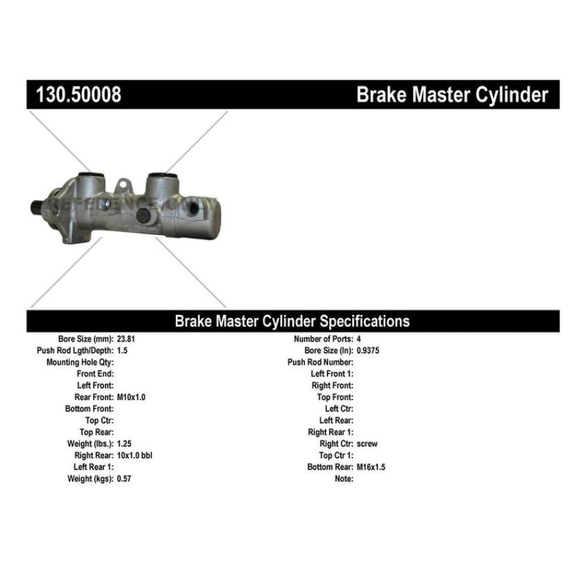CENTRIC PARTS 130.50008 Centric Premium Brake Master Cylinder
