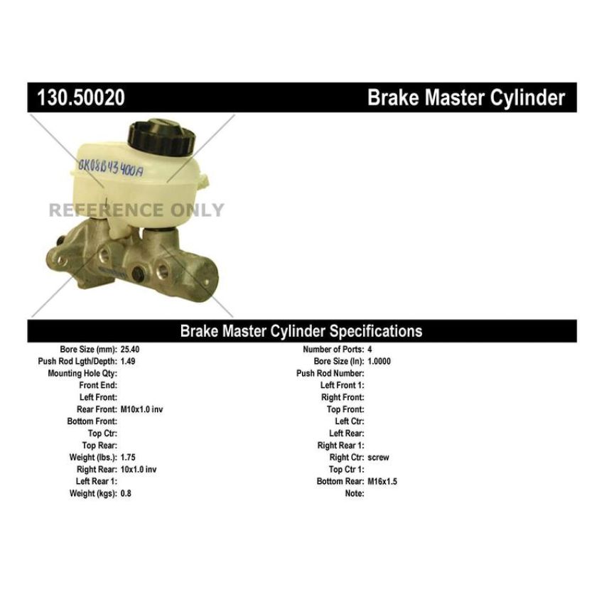 CENTRIC PARTS 130.50020 Centric Premium Brake Master Cylinder