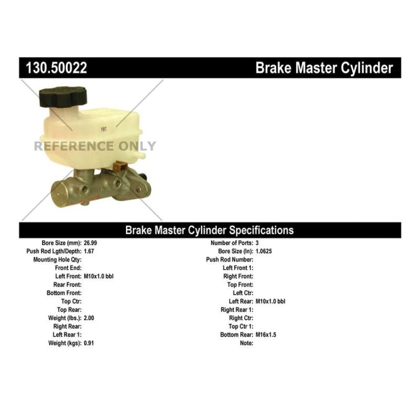CENTRIC PARTS 130.50022 Centric Premium Brake Master Cylinder