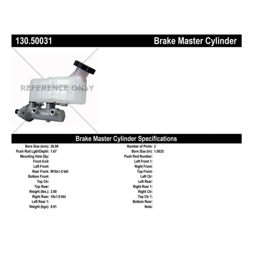 CENTRIC PARTS 130.50031 Centric Premium Brake Master Cylinder
