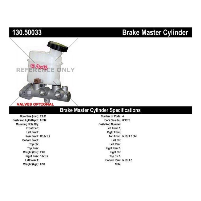 CENTRIC PARTS 130.50033 Centric Premium Brake Master Cylinder