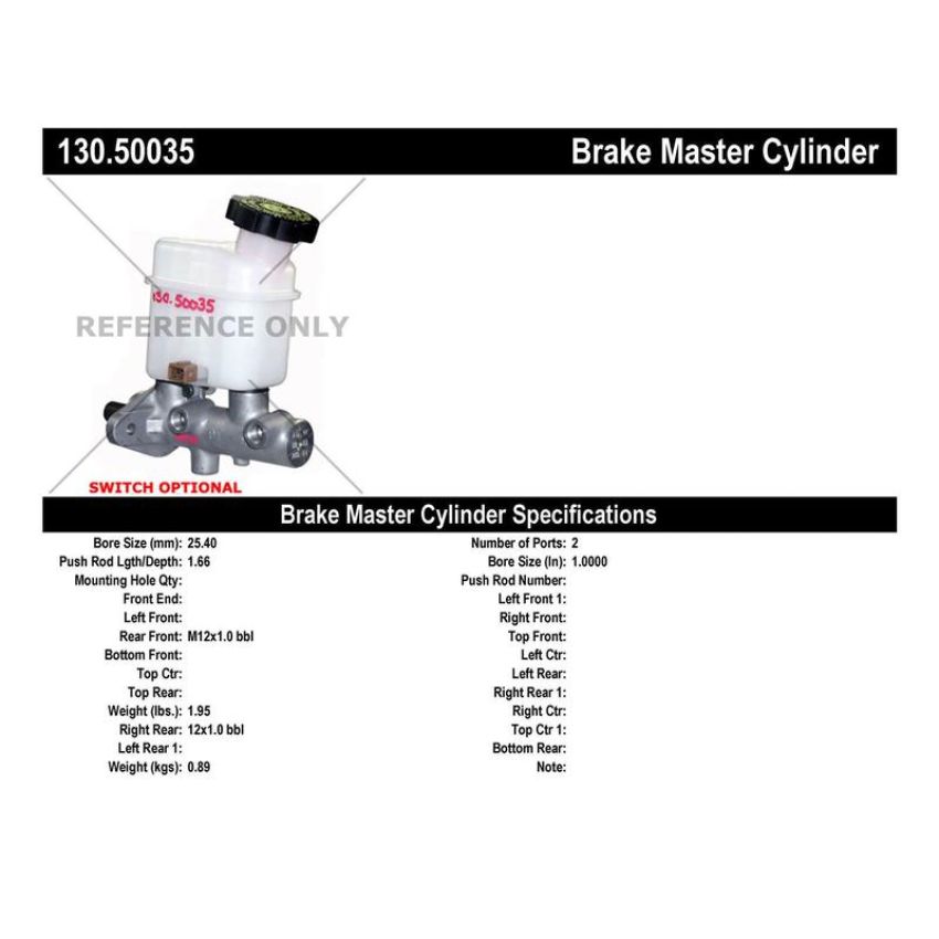 CENTRIC PARTS 130.50035 Centric Premium Brake Master Cylinder