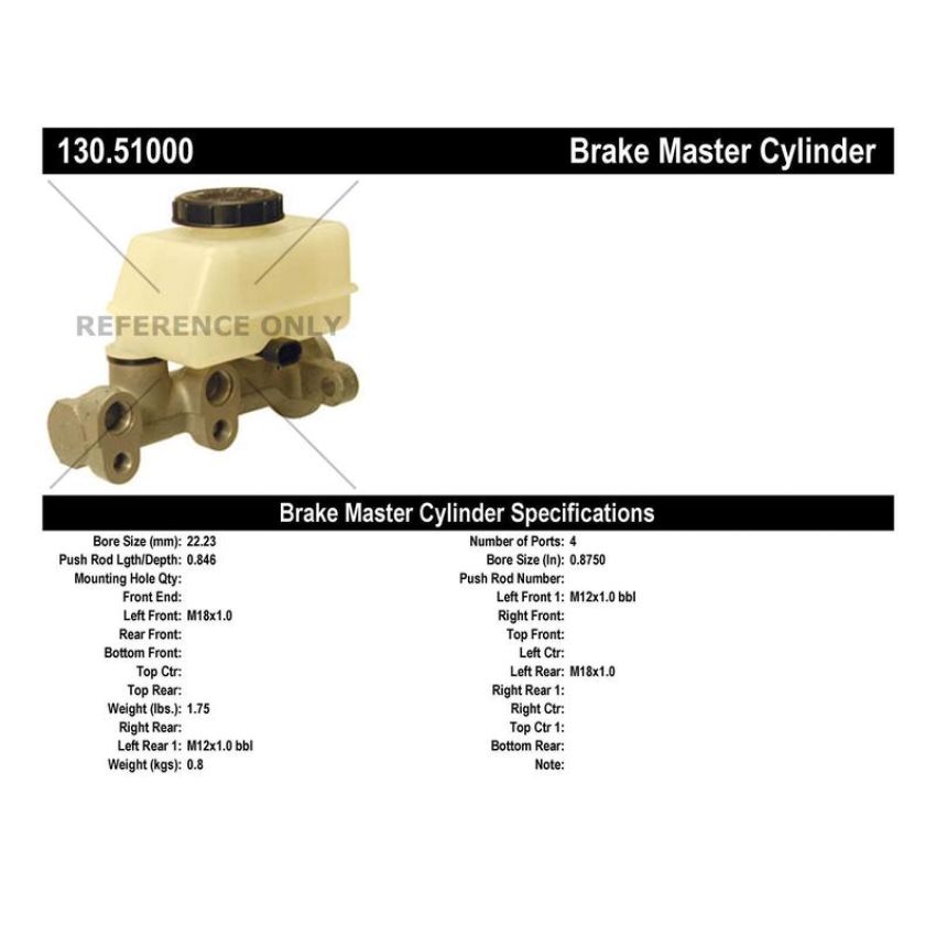 CENTRIC PARTS 130.51000 Centric Premium Brake Master Cylinder