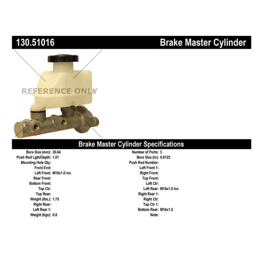 CENTRIC PARTS 130.51016 Centric Premium Brake Master Cylinder