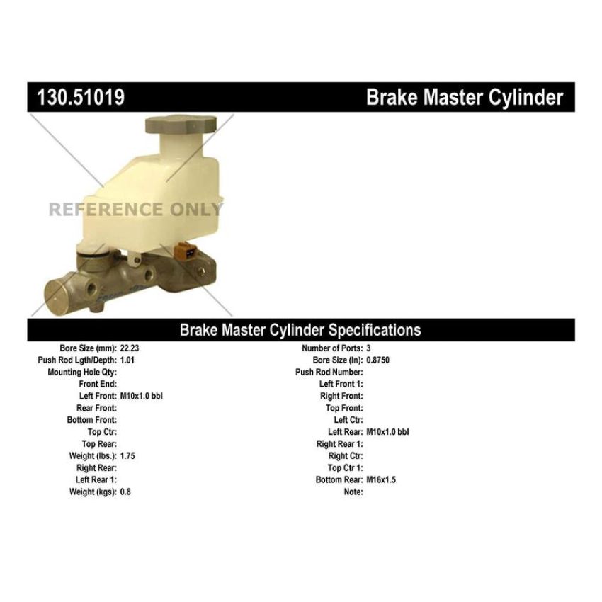CENTRIC PARTS 130.51019 Centric Premium Brake Master Cylinder