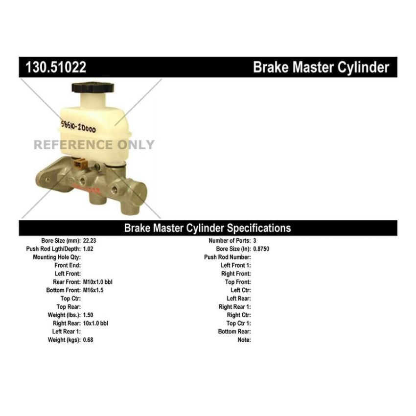 CENTRIC PARTS 130.51022 Centric Premium Brake Master Cylinder