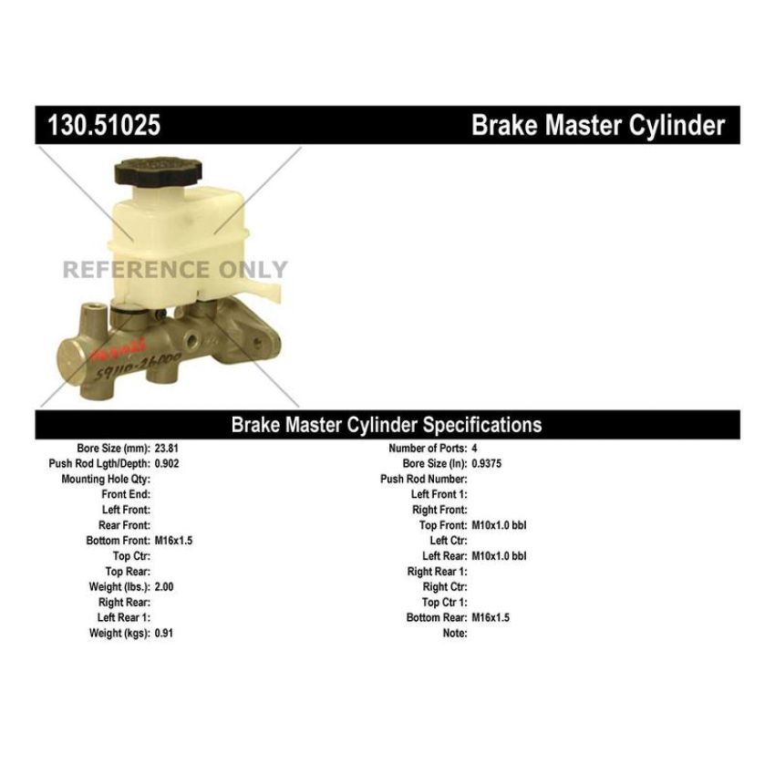 CENTRIC PARTS 130.51025 Centric Premium Brake Master Cylinder