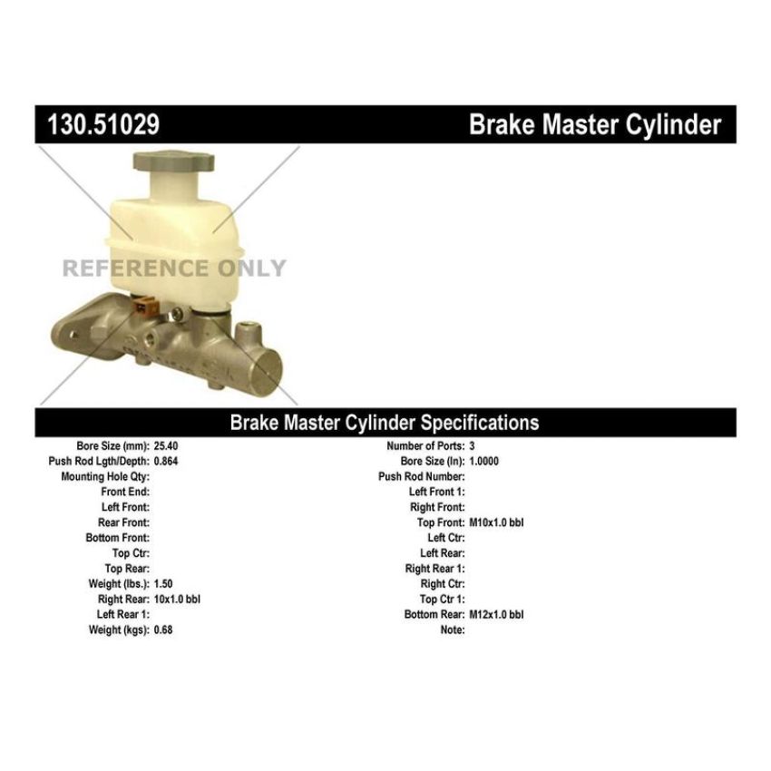 CENTRIC PARTS 130.51029 Centric Premium Brake Master Cylinder