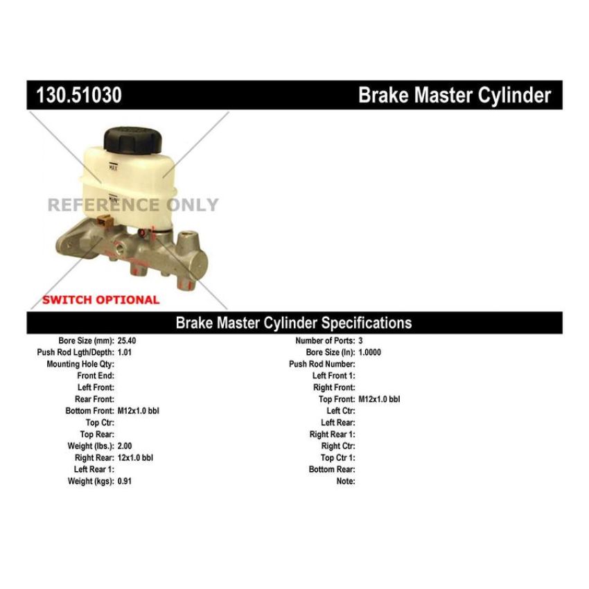 CENTRIC PARTS 130.51030 Centric Premium Brake Master Cylinder