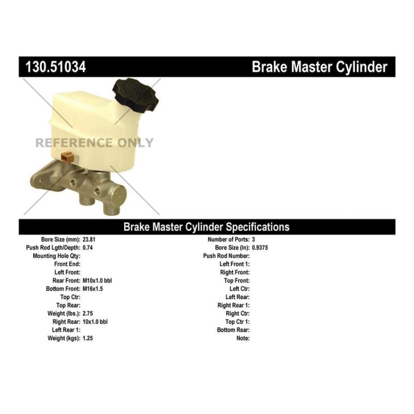 CENTRIC PARTS 130.51034 Centric Premium Brake Master Cylinder