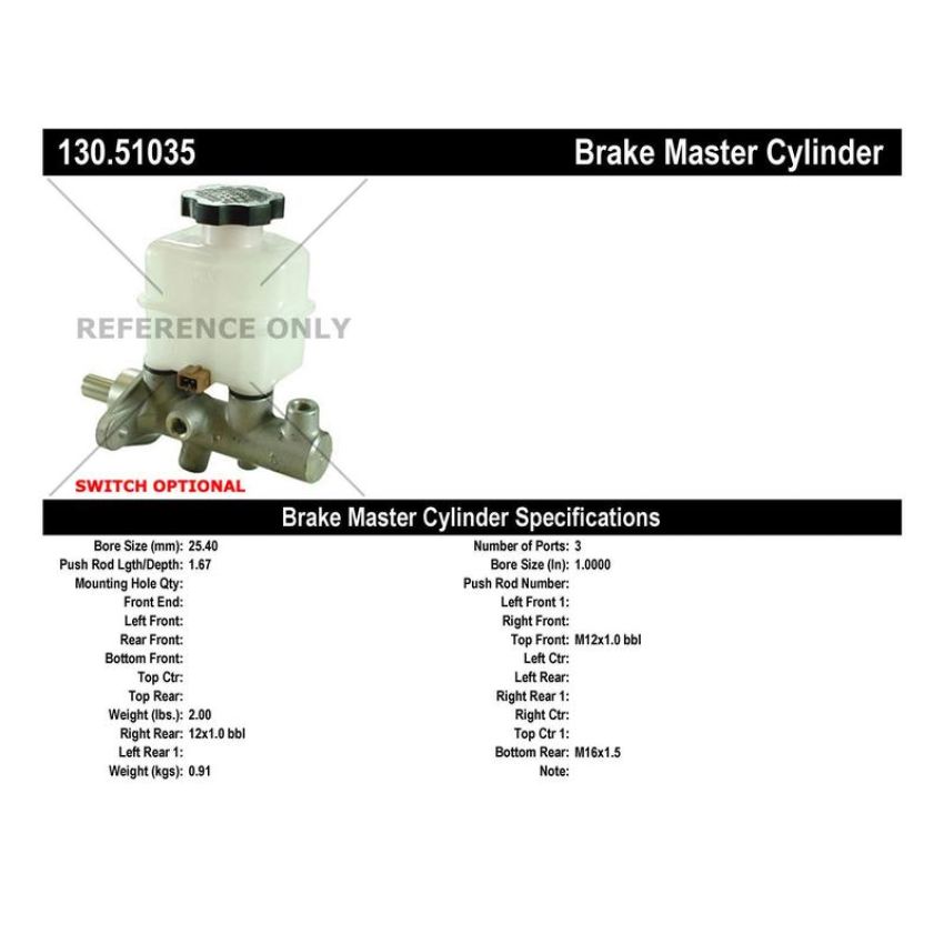 CENTRIC PARTS 130.51035 Centric Premium Brake Master Cylinder