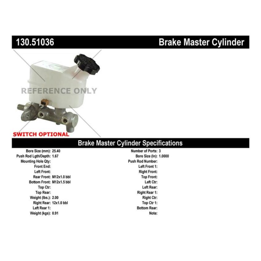 CENTRIC PARTS 130.51036 Centric Premium Brake Master Cylinder