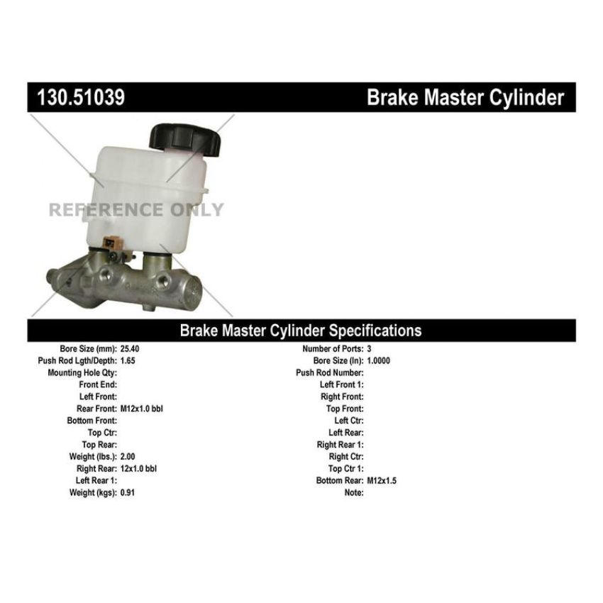 CENTRIC PARTS 130.51039 Centric Premium Brake Master Cylinder