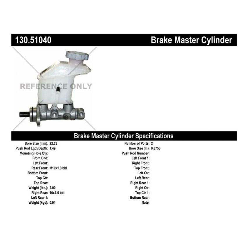 CENTRIC PARTS 130.51040 Centric Premium Brake Master Cylinder