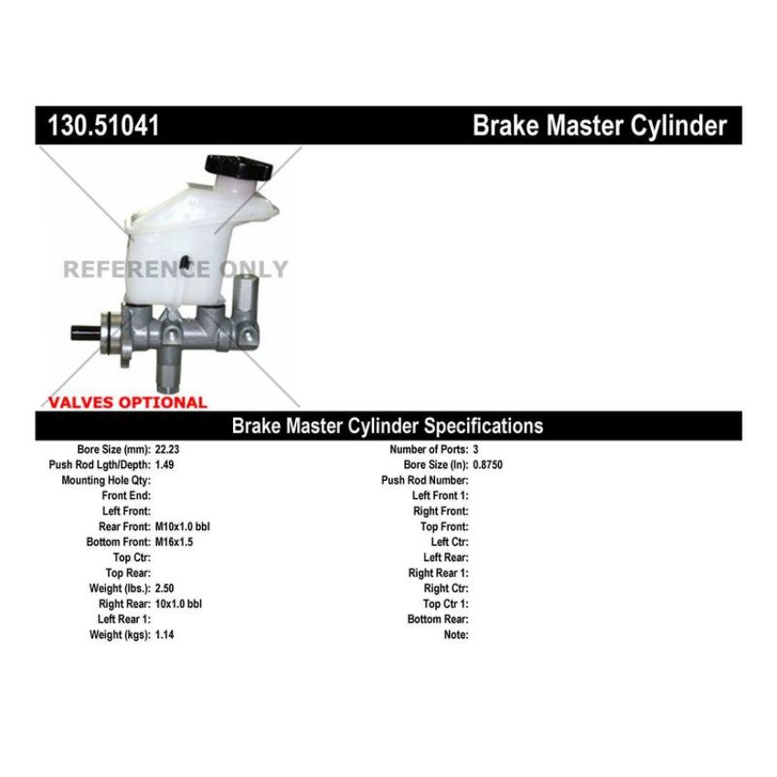 CENTRIC PARTS 130.51041 Centric Premium Brake Master Cylinder