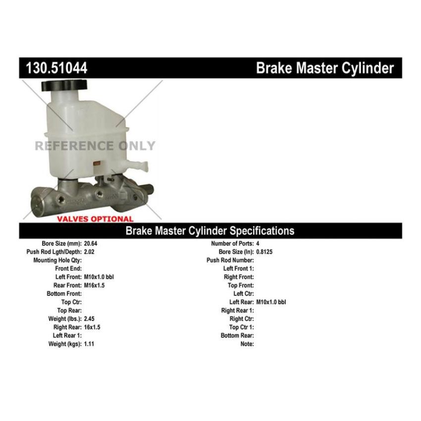 CENTRIC PARTS 130.51044 Centric Premium Brake Master Cylinder
