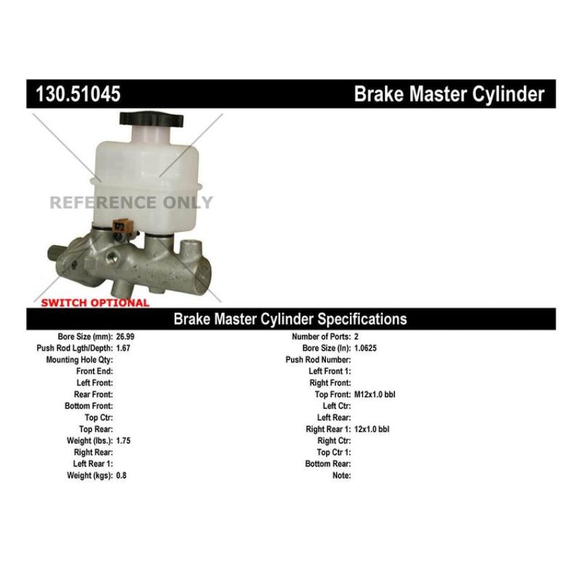 CENTRIC PARTS 130.51045 Centric Premium Brake Master Cylinder
