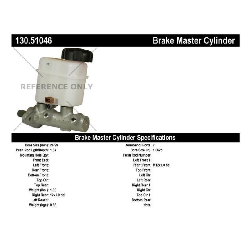 CENTRIC PARTS 130.51046 Centric Premium Brake Master Cylinder