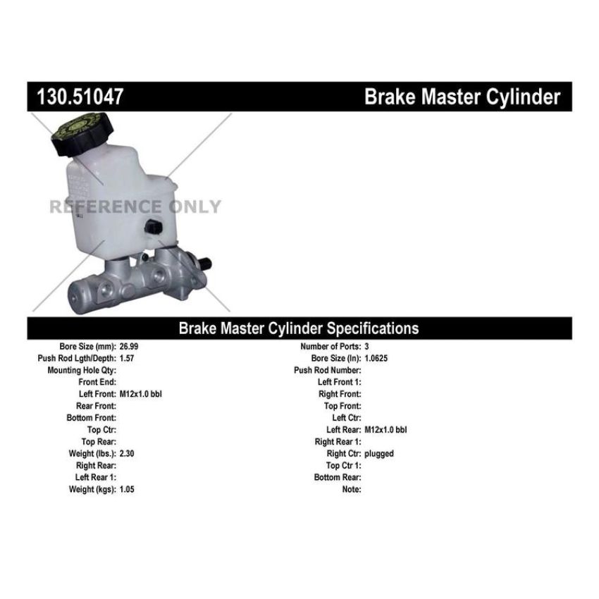 CENTRIC PARTS 130.51047 Centric Premium Brake Master Cylinder